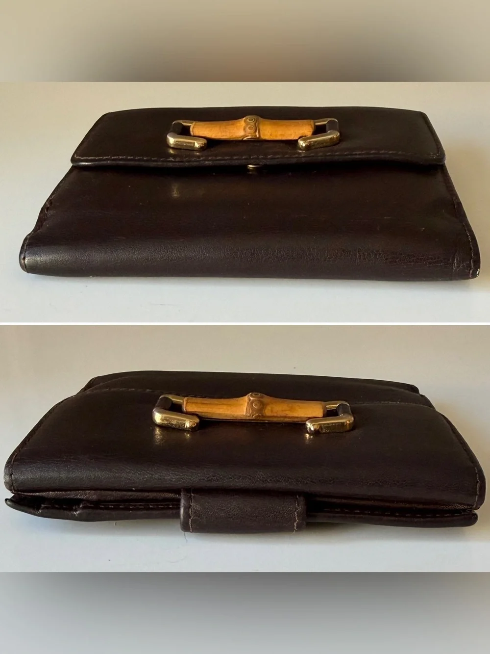 Gucci Bamboo Accent Compact Bifold Dark Brown Leather Wallet - Picture 3 of 11